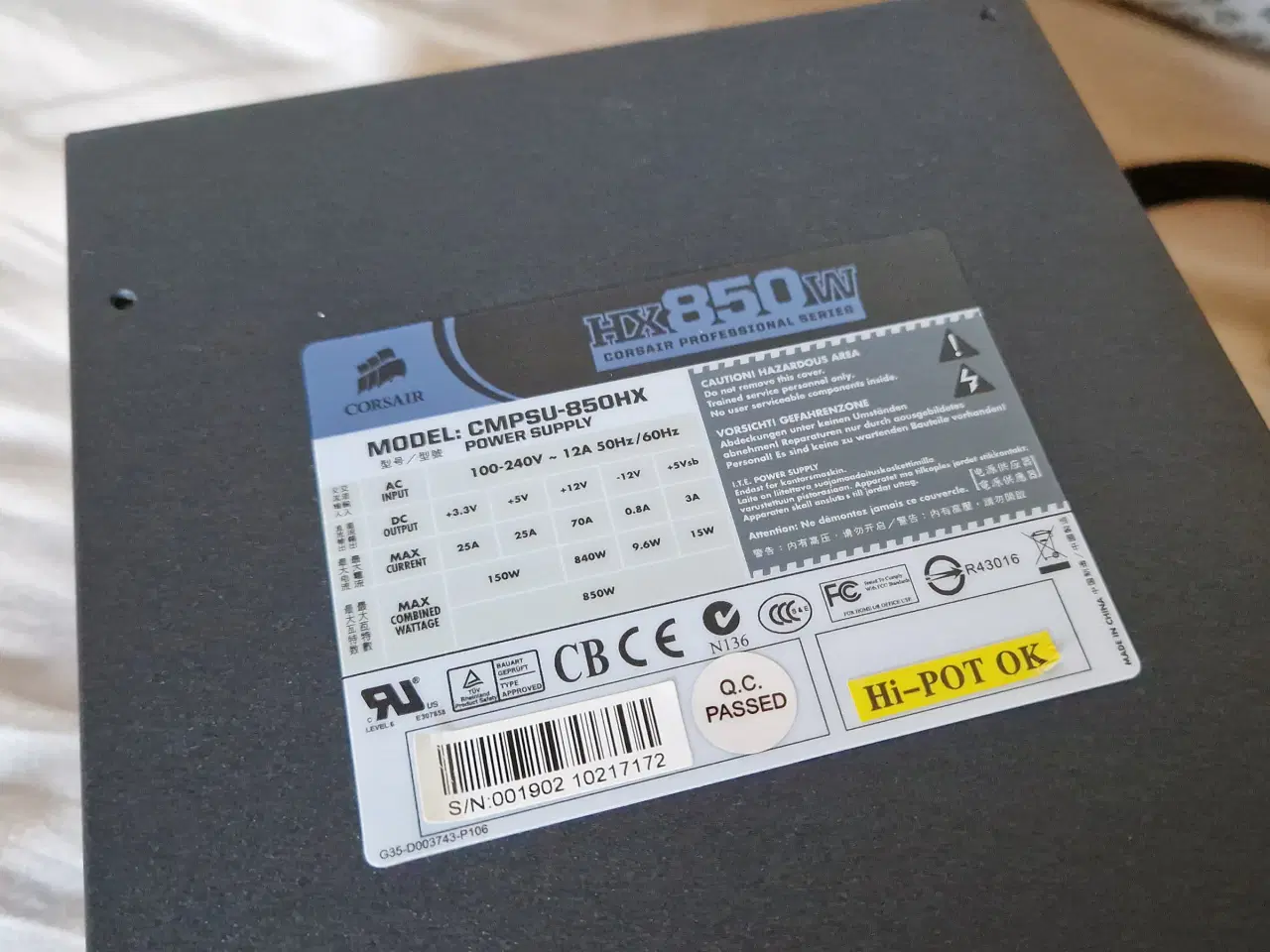 Billede 3 - Corsair HX850 - 80 PLUS modulær strømforsyning