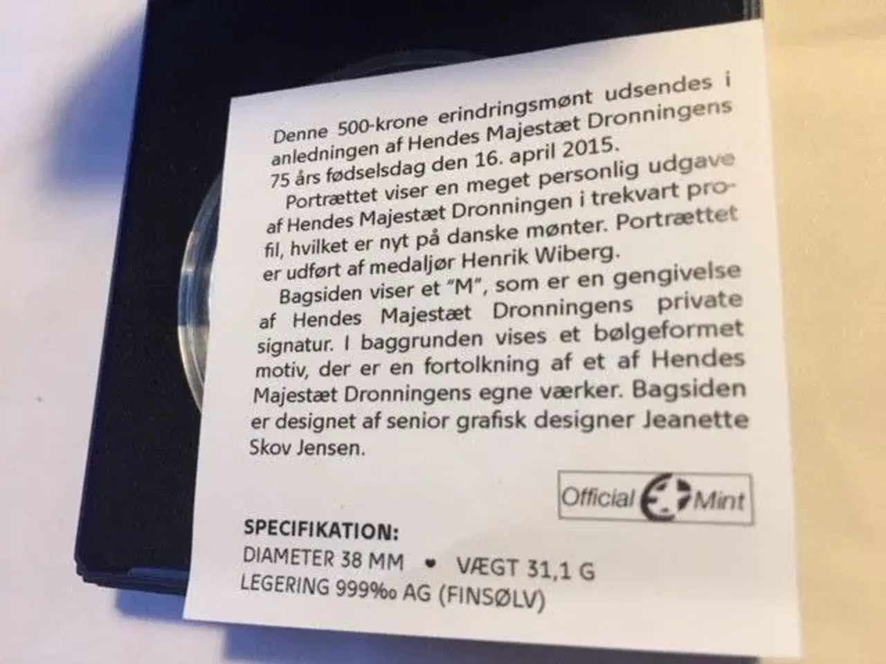 Billede 2 - 5oo kr. mønt i sølv