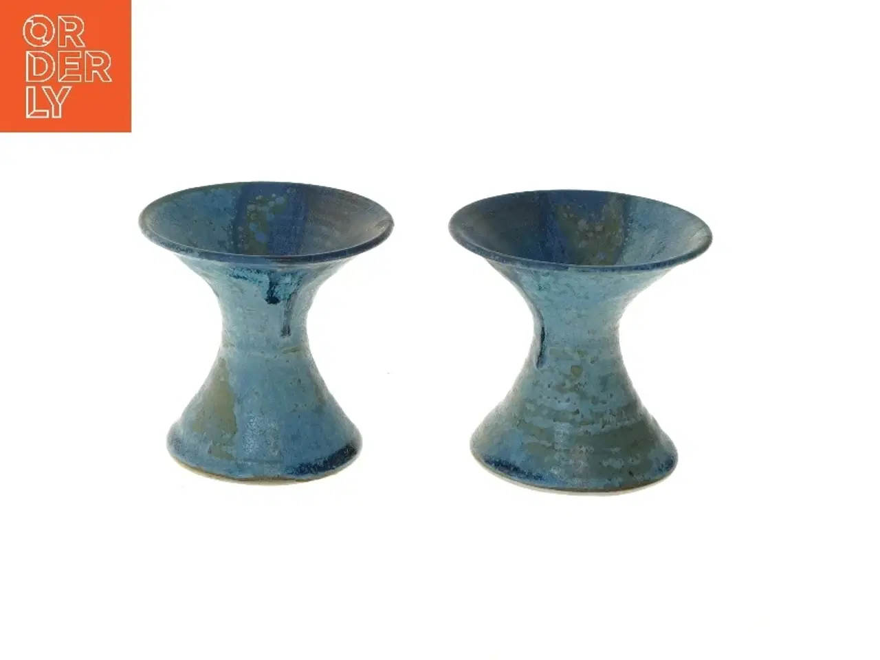 Billede 1 - Blå keramiklysestager, Dorte Visby Keramik (str. 2 stk Ø 11 cm længde 10,5 cm)