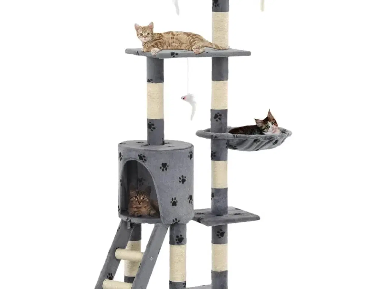 Billede 1 - Kradsetræ til katte med sisal-kradsestolper 138 cm grå poteprint
