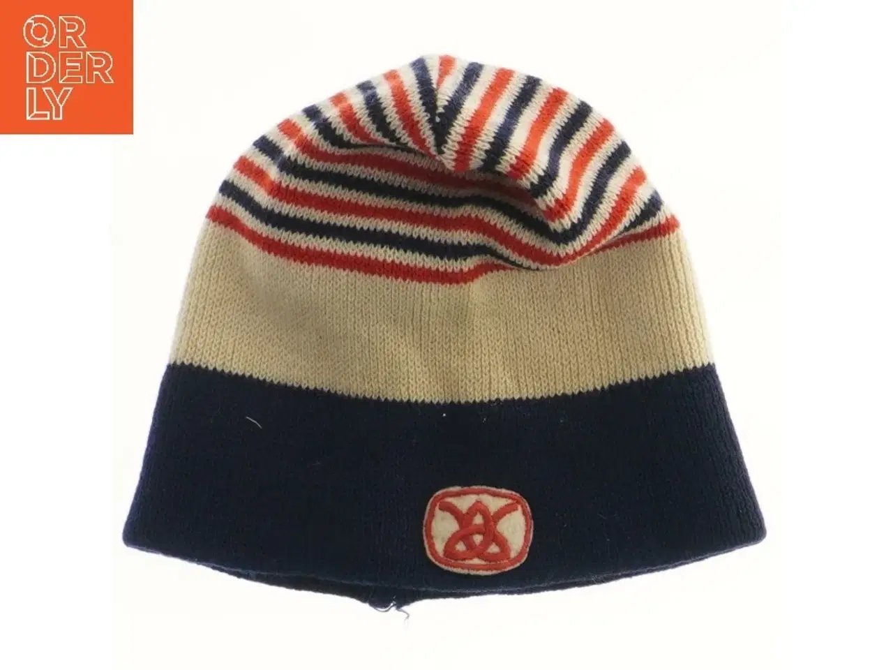 Billede 1 - Strikket hue med striber (str. 23x22 cm)