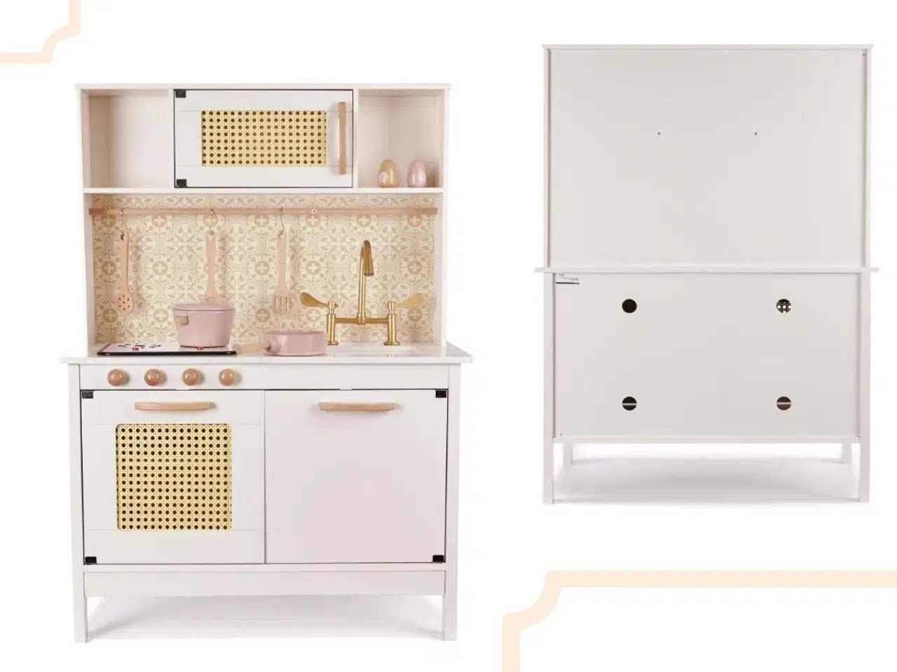 Billede 15 - Legekøkken i træ med retro look og boho tilbehør – MDF, lys og lyd