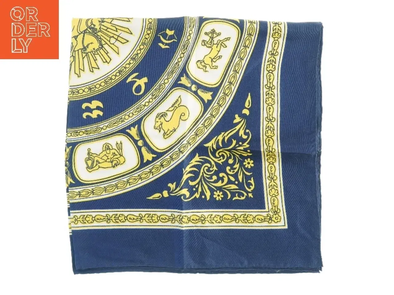 Billede 1 - Blåt og gult tørklæde med zodiaktegn fra Bianchini Férier (str. 75 x. 78 cm)