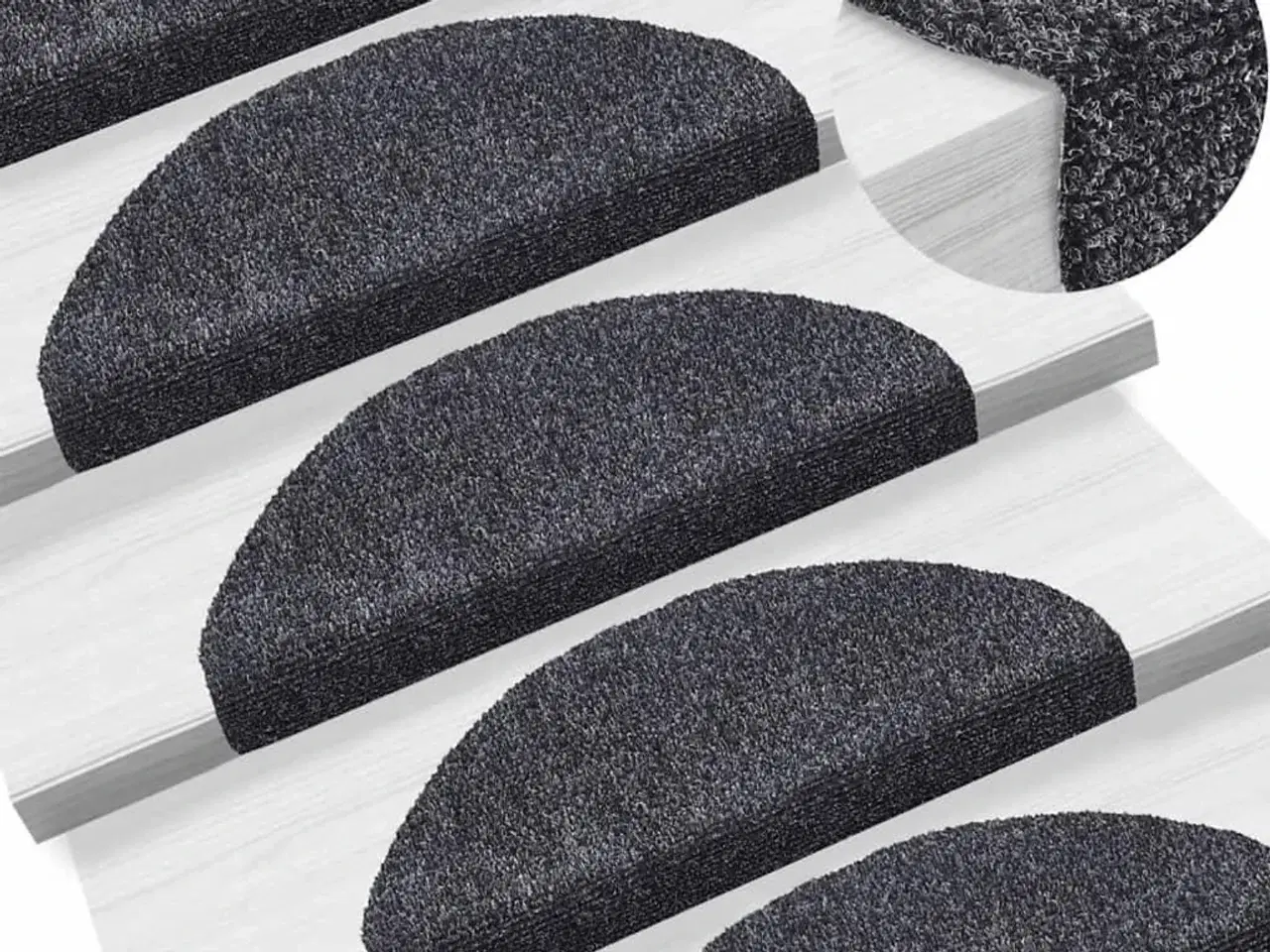 Billede 1 - Trappemåtter selvklæbende 15 stk. 65x21x4 cm mørkegrå halvrunde store