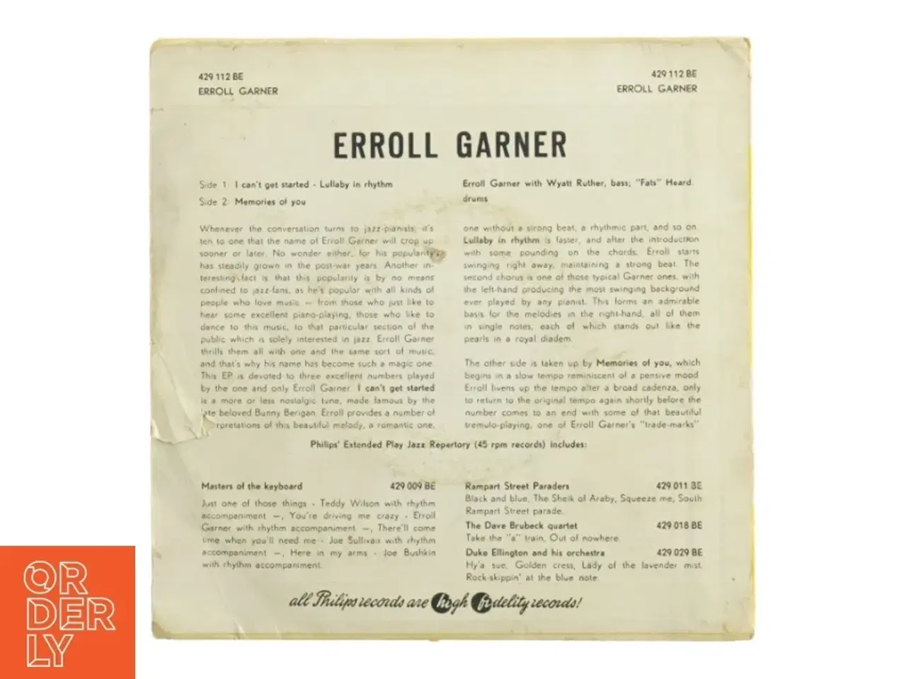 Billede 2 - Erroll Garner 45 RPM Vinyl EP (str. 18 x 18 cm)