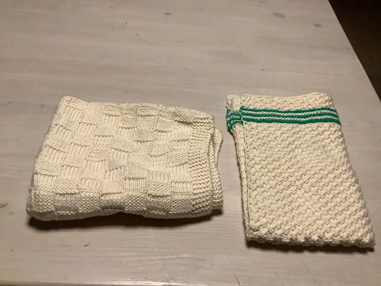 Billede 1 - Håndstrikket køkkenhåndklæde og karklud i bomuld 