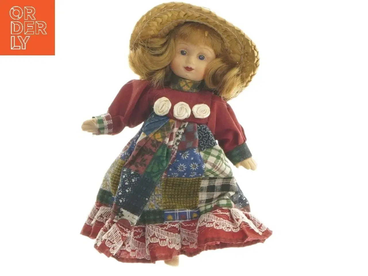 Billede 1 - Dukke med stråhat (str. 17,5 cm)