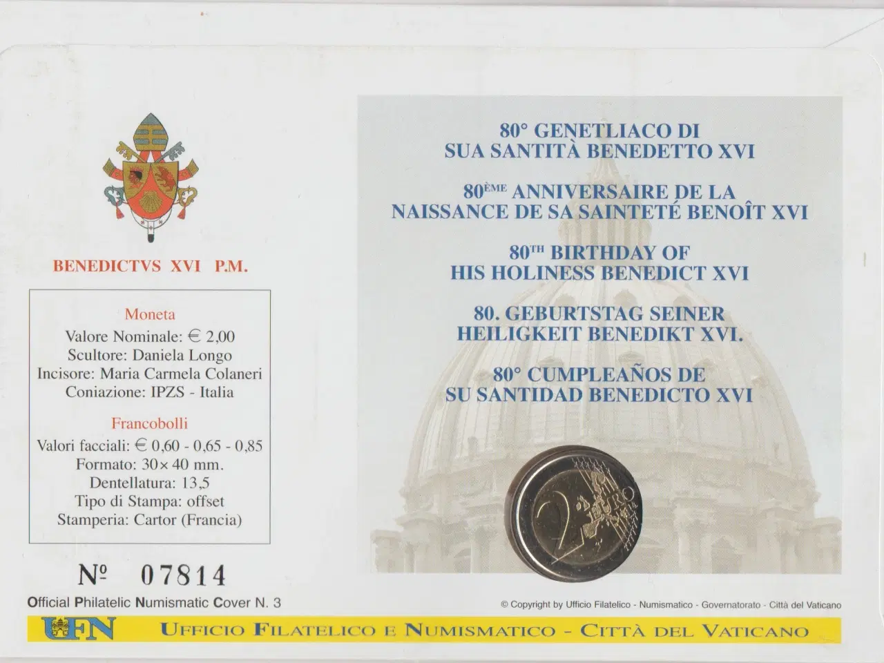 Billede 3 - Vatikanets 2 Euro 2007 erindringsmønt