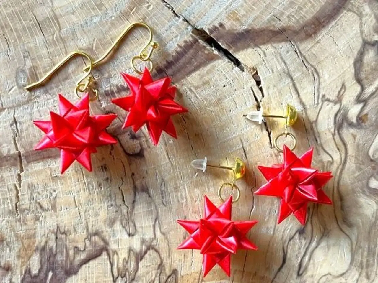 Billede 1 - Håndlavede juleøreringe med stjerner