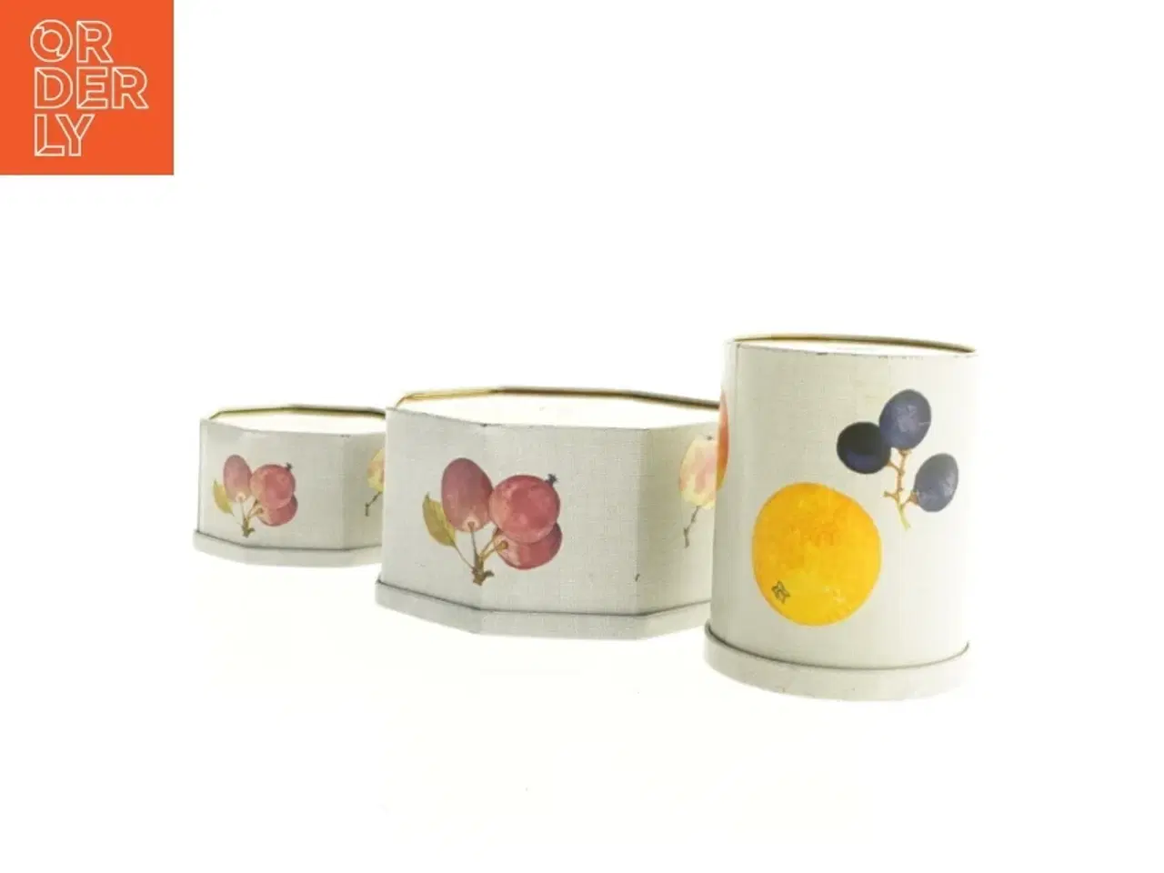Billede 3 - Vintage kasedåser med frugtdekoration - 3 stk (str. 7 cm 10 cm og 14 cm høje)