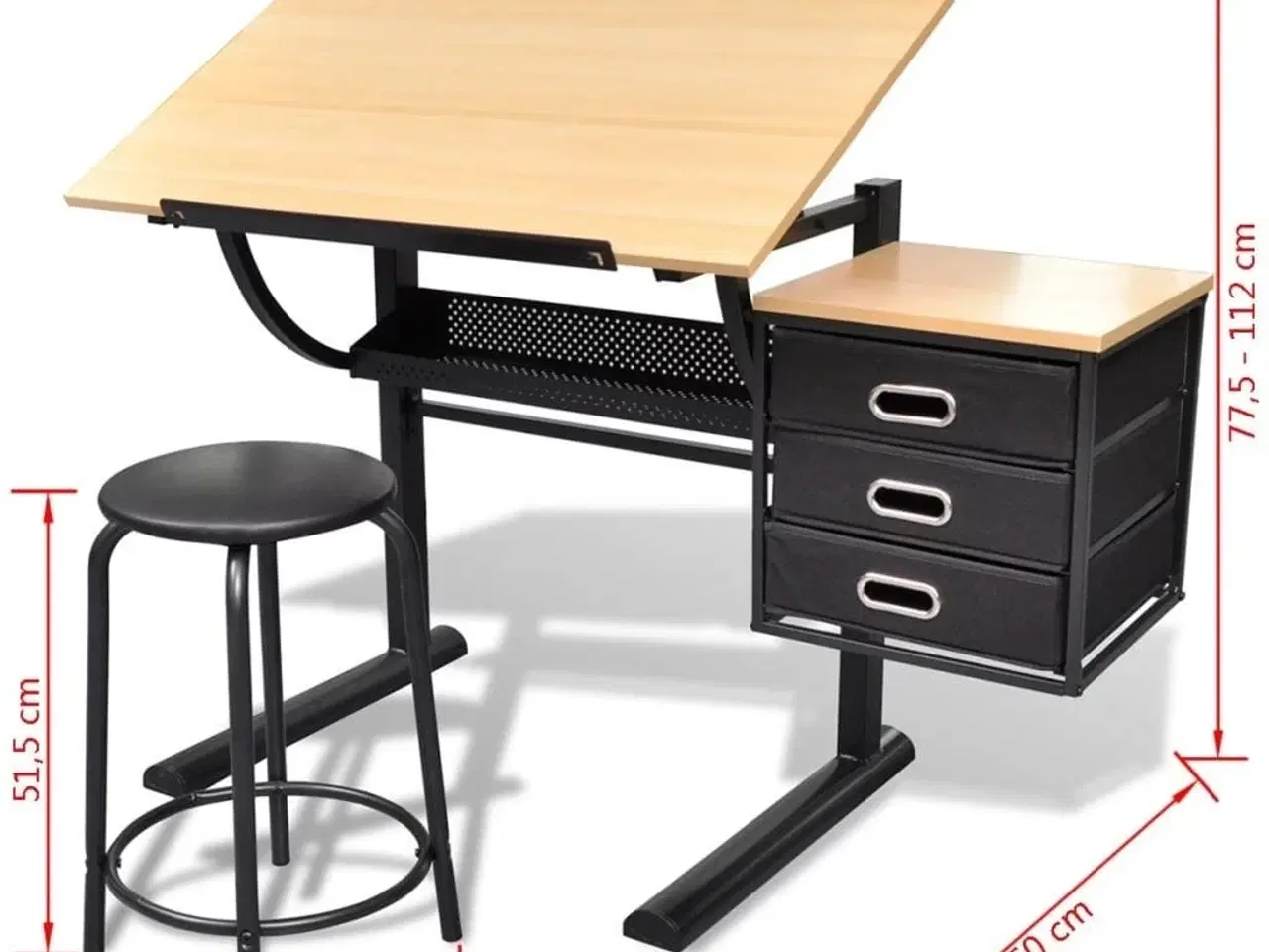 Billede 6 - Tegnebord med skammel og tre skuffer vipbar bordplade