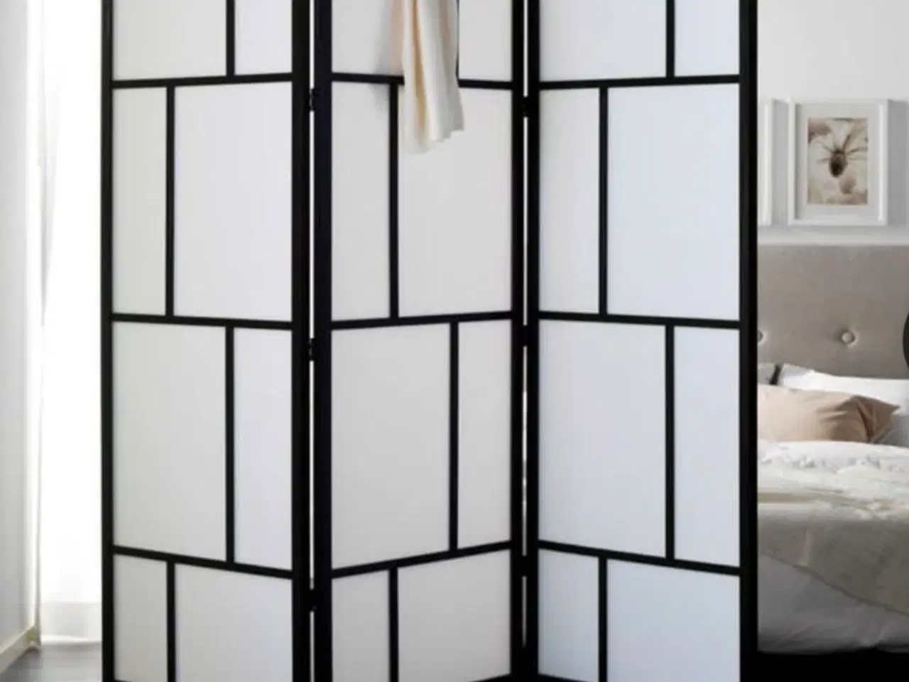Billede 1 - Foldevæg rumdeler med 3 paneler sort/hvid 