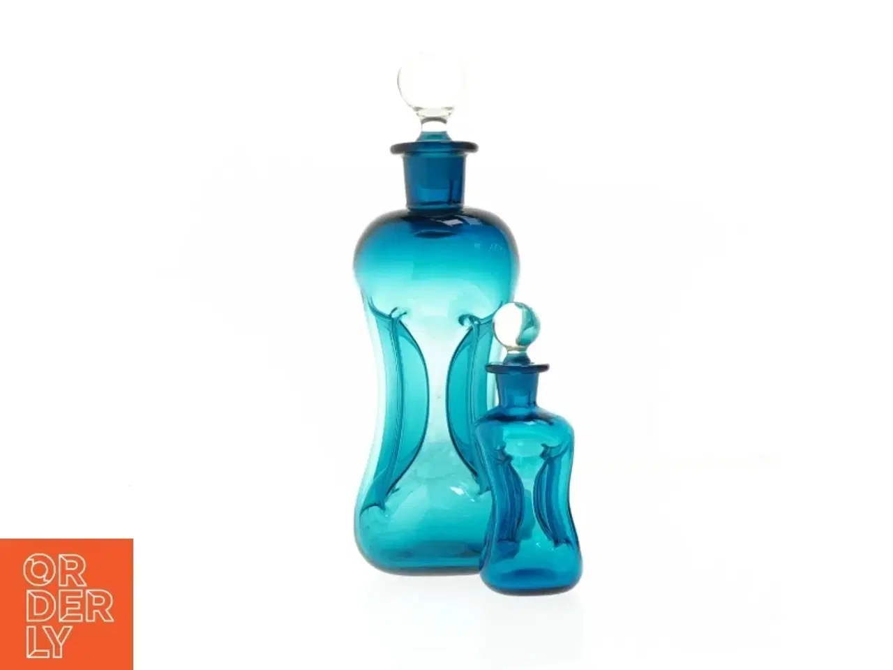 Billede 1 - Sæt af blå glasflasker (str. 27 og 14 cm)