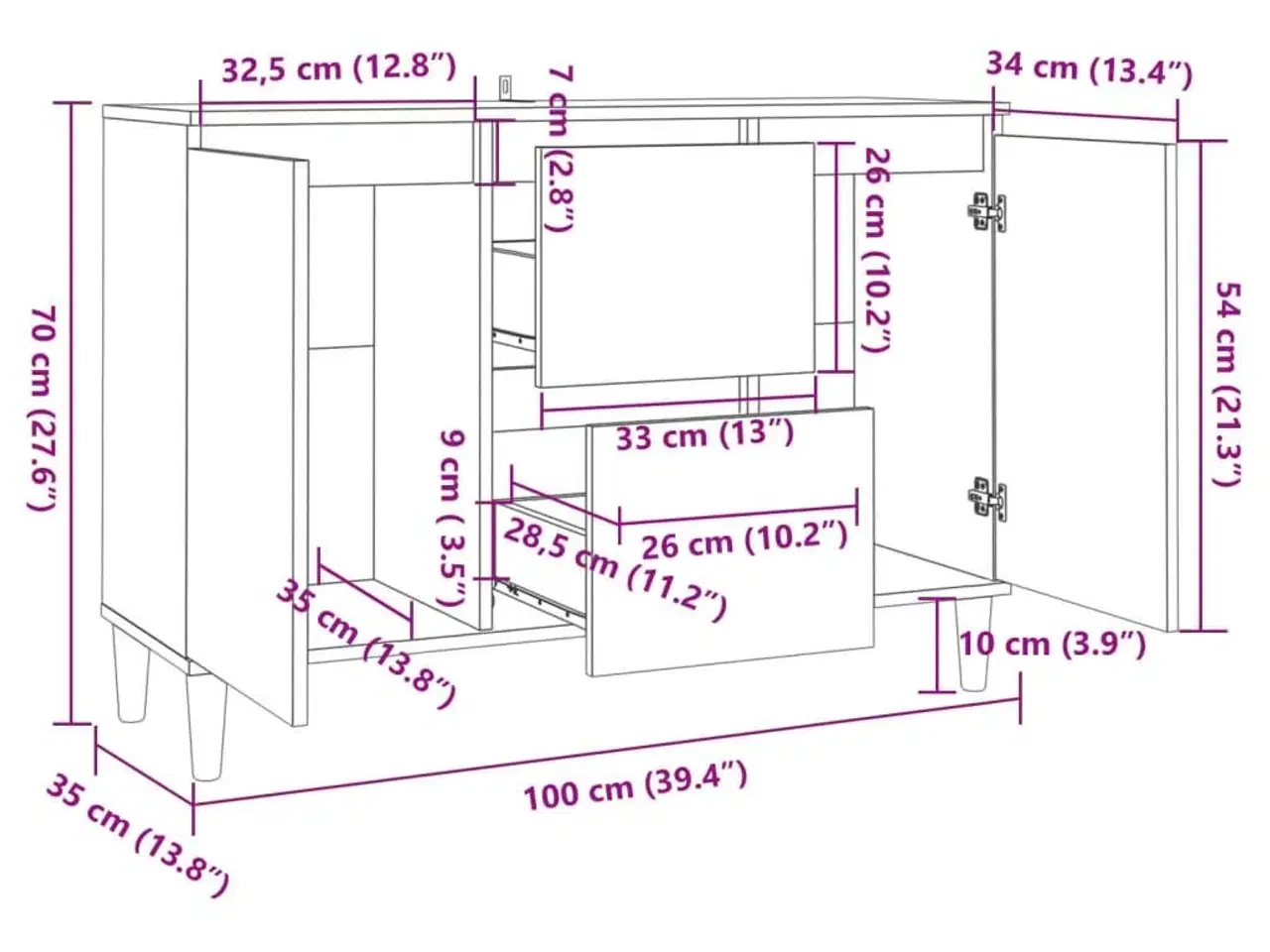 Billede 7 - Skænk 101x35x70 cm konstrueret træ hvid