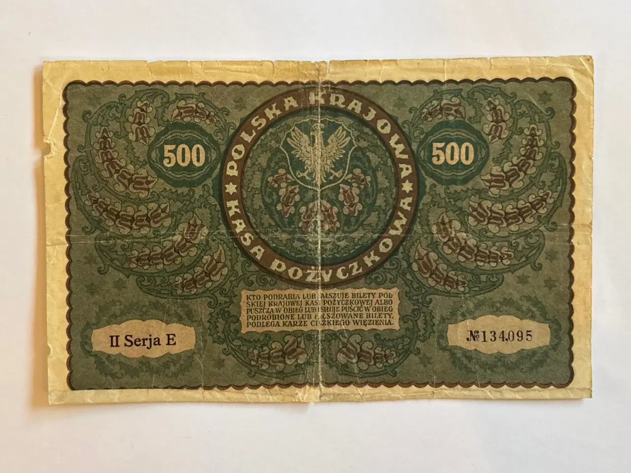 Billede 2 - 500 Marek Poland 1919 - Rare - Bad condition