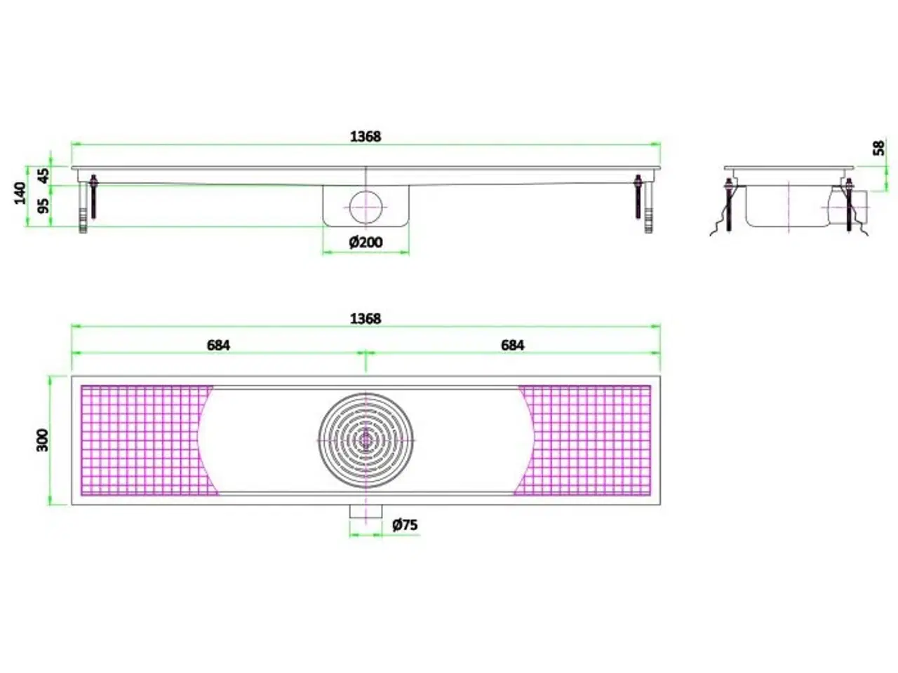 Billede 2 - Bred Gulvrende (136 cm) i Rustfrit Stål – 300 mm