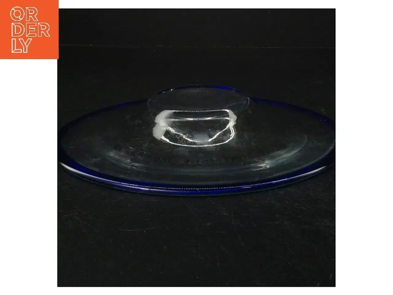 Billede 2 - Glasfad med blå kant (str. 23,5 cm)