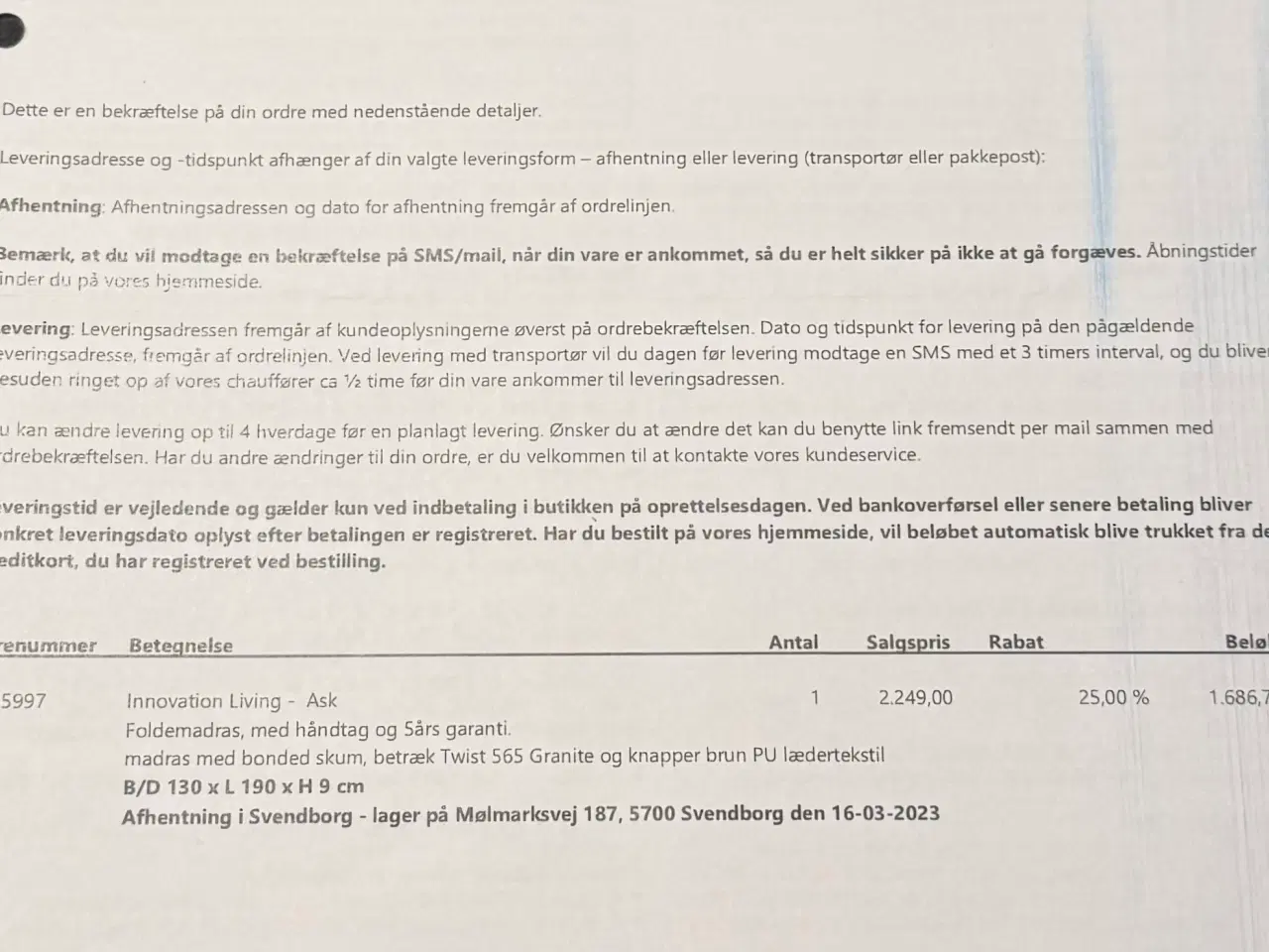 Billede 3 - Kvalitets Foldemadras til gæster