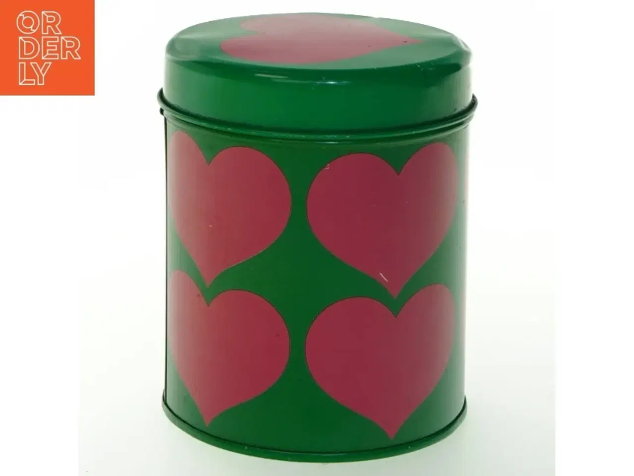 Billede 1 - Rund grøn dåse med hjertemotiv (str. 13 cm)