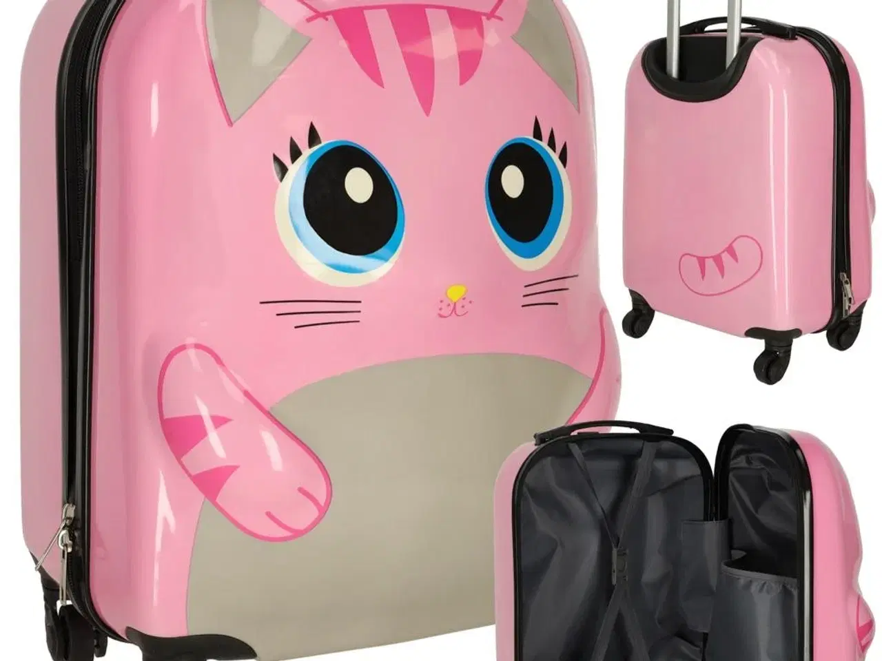 Billede 1 - Kuffert til børn på hjul – kat, pink