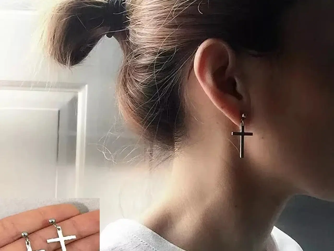 Billede 1 - * Smukkeste øreringe - med kors - i Tibetansk sølv