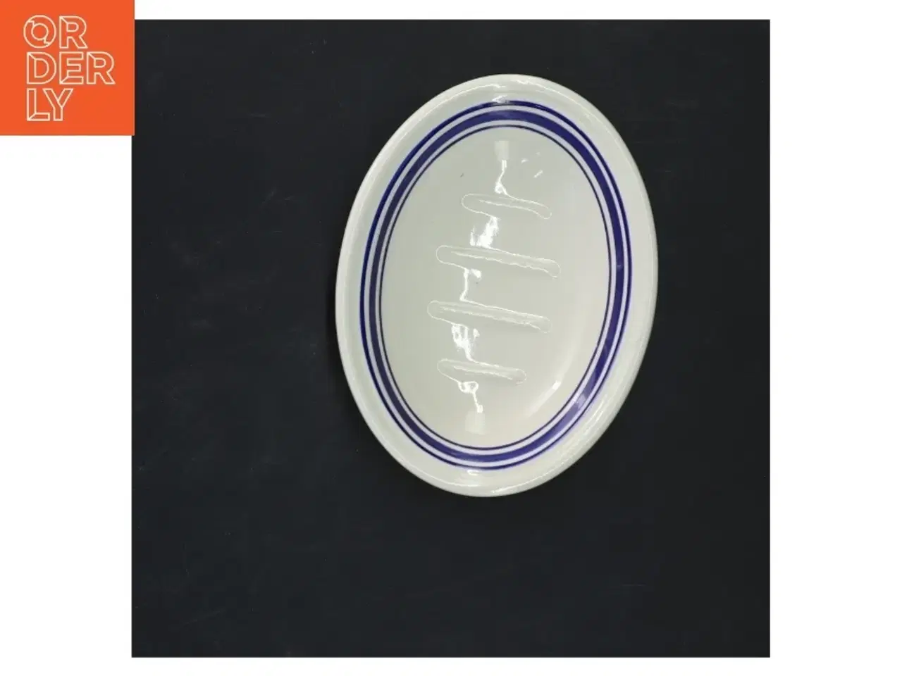 Billede 2 - Keramisk sæbeskål m. blå striber Ralph Lauren (str. 3x15x11 cm)