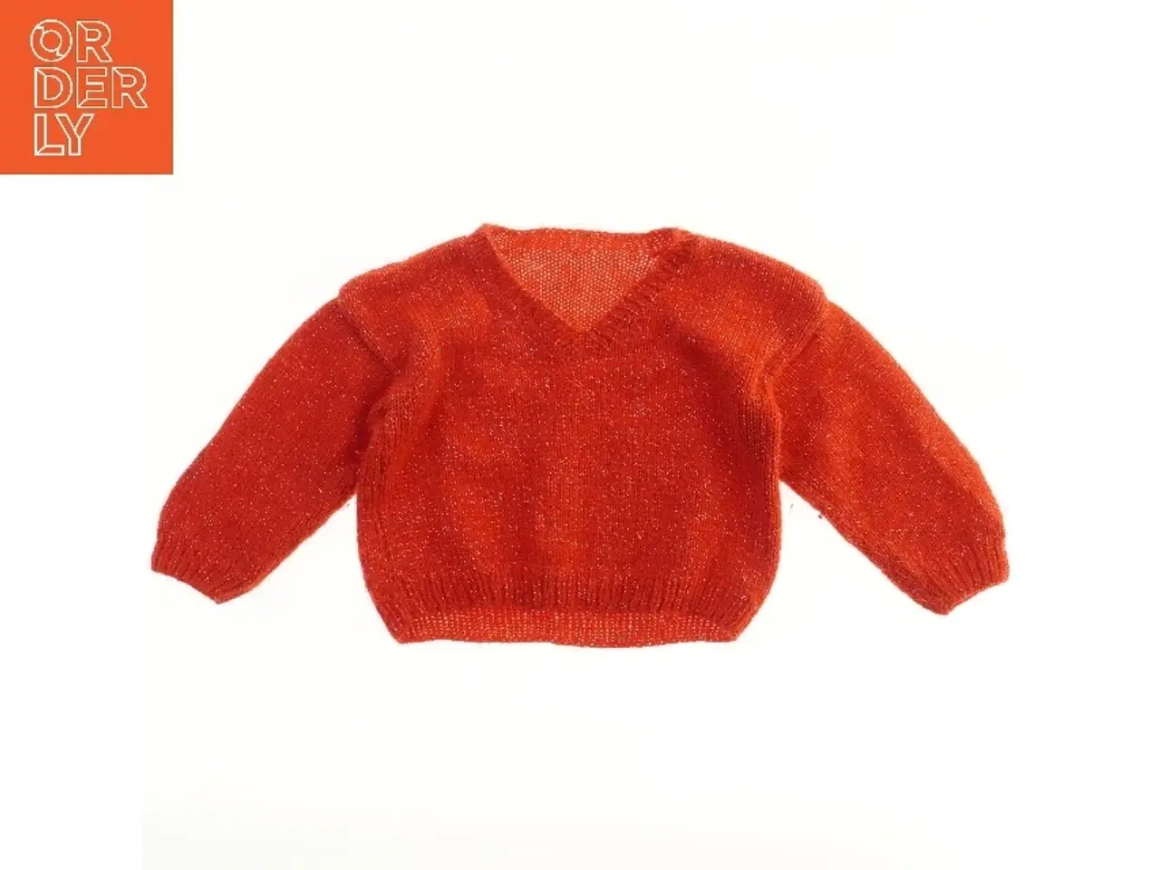 Billede 1 - Rød glimmer stiktrøje ca 3-4 år(str.  36x33,5 cm)
