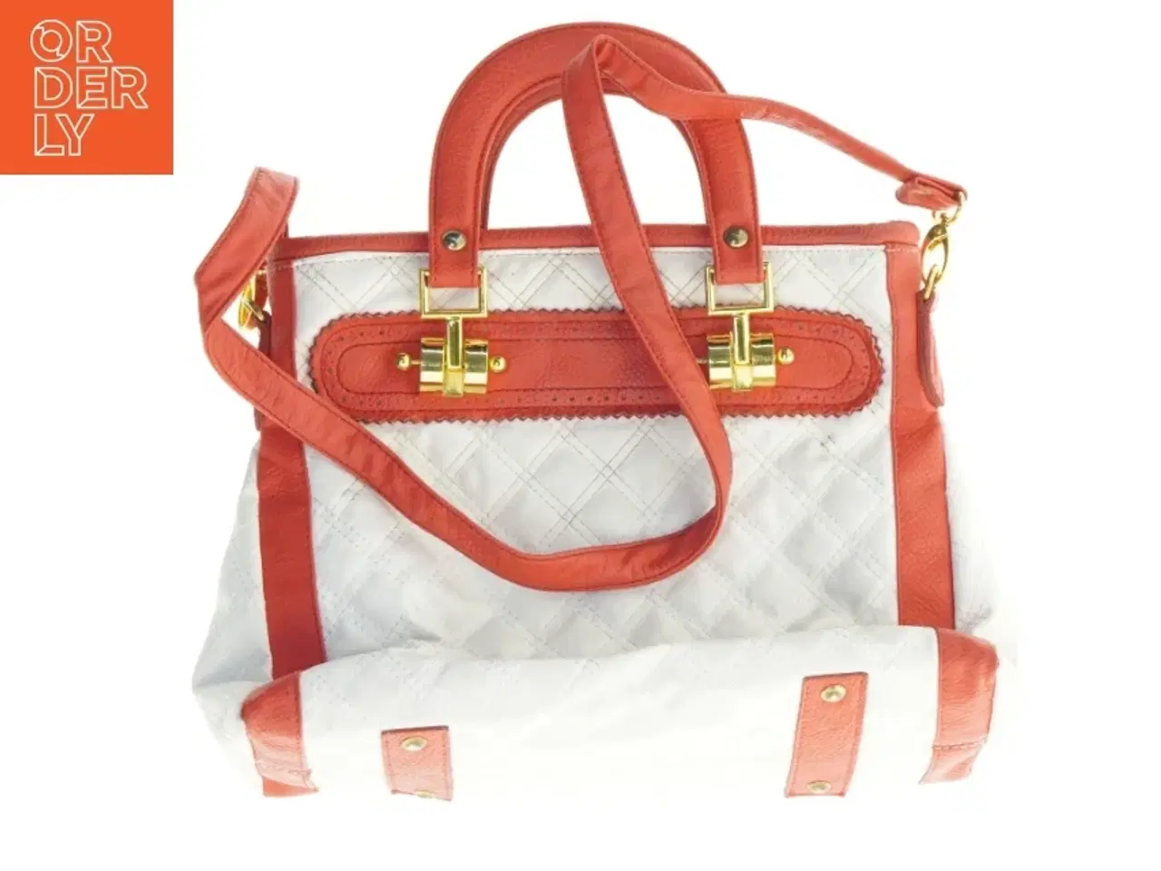 Billede 2 - Hvid og rød quiltet skuldertaske (str. 38 x 26 x 12 cm)