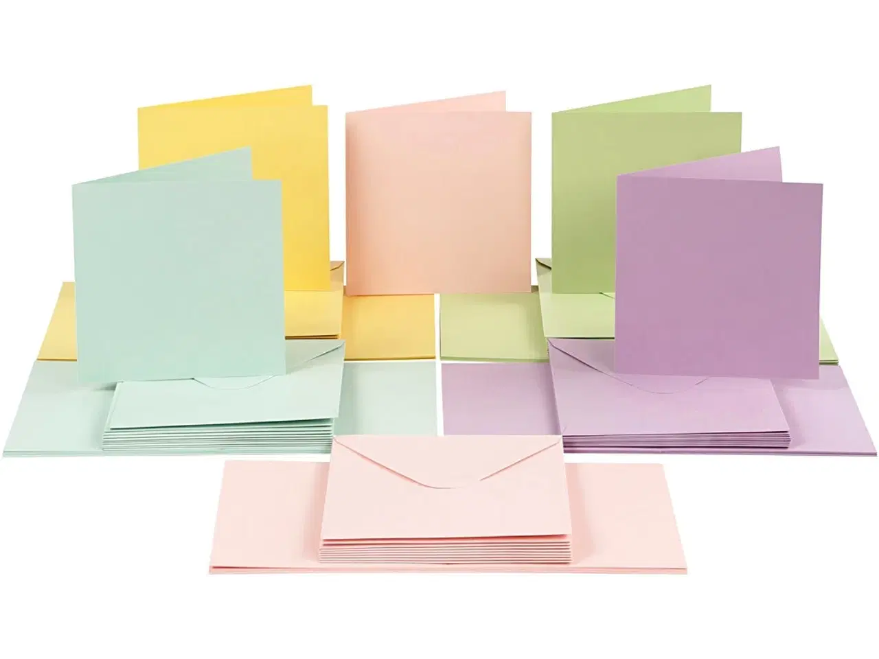 Billede 1 - Kort og kuverter, kort str. 15x15 cm, kuvert str. 16x16 cm, 110+220 g, pastelfarver, 50sæt/ 1 pk.