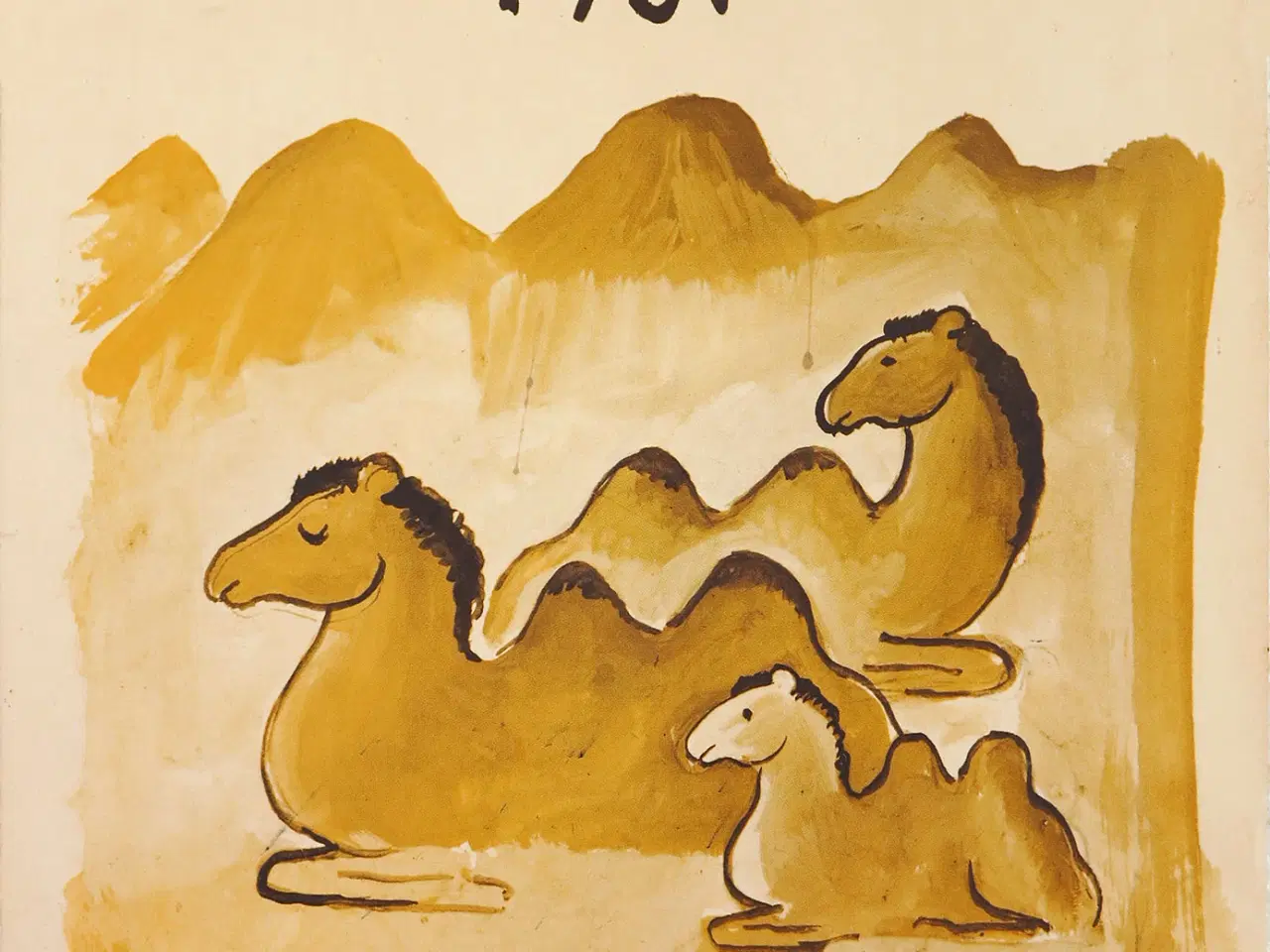 Billede 1 - udstillingsplakat, Hans Scherfig, kameler i ørken