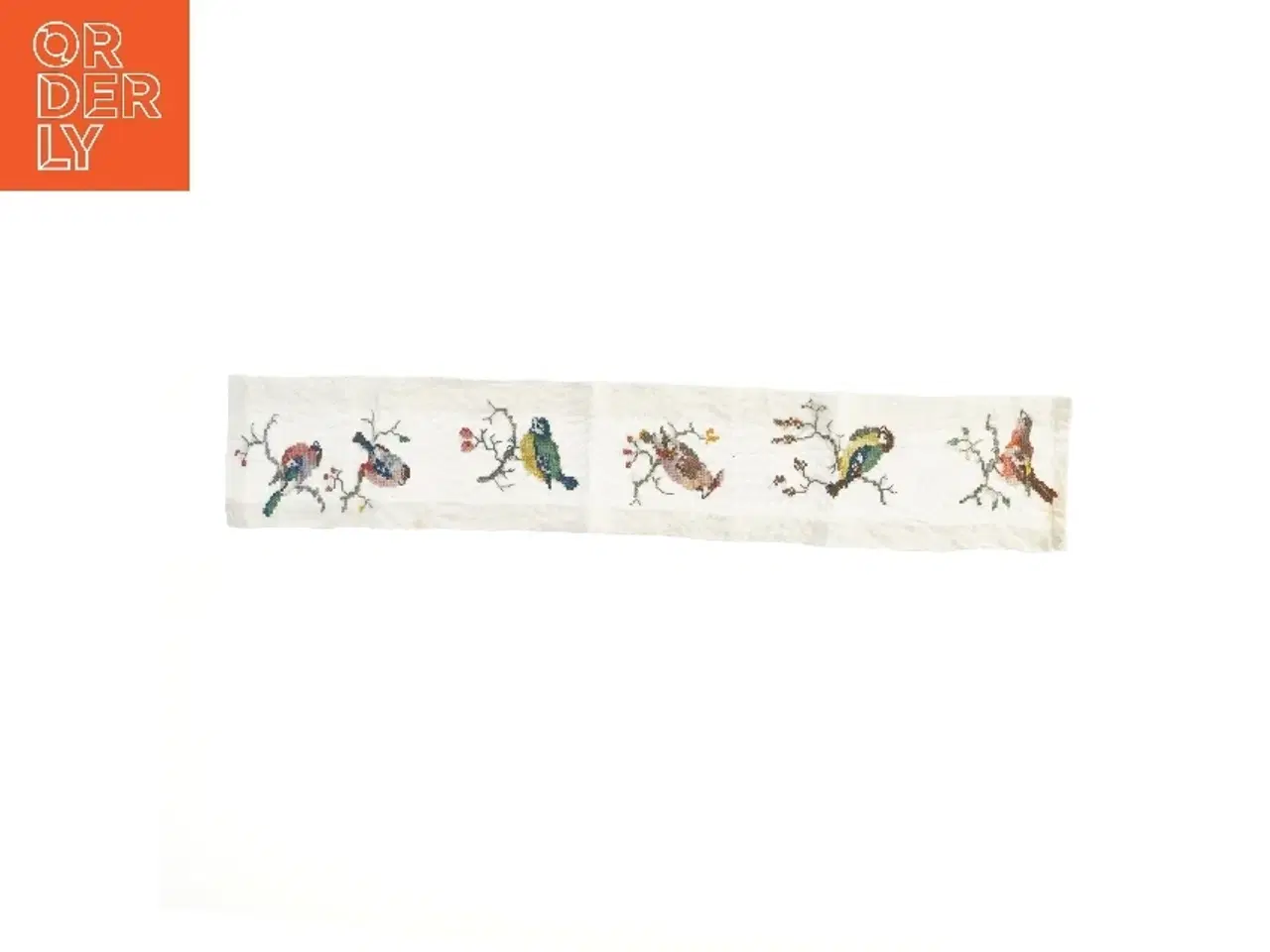 Billede 1 - Broderet fuglemotiv tekstil (str. 82x15 cm)