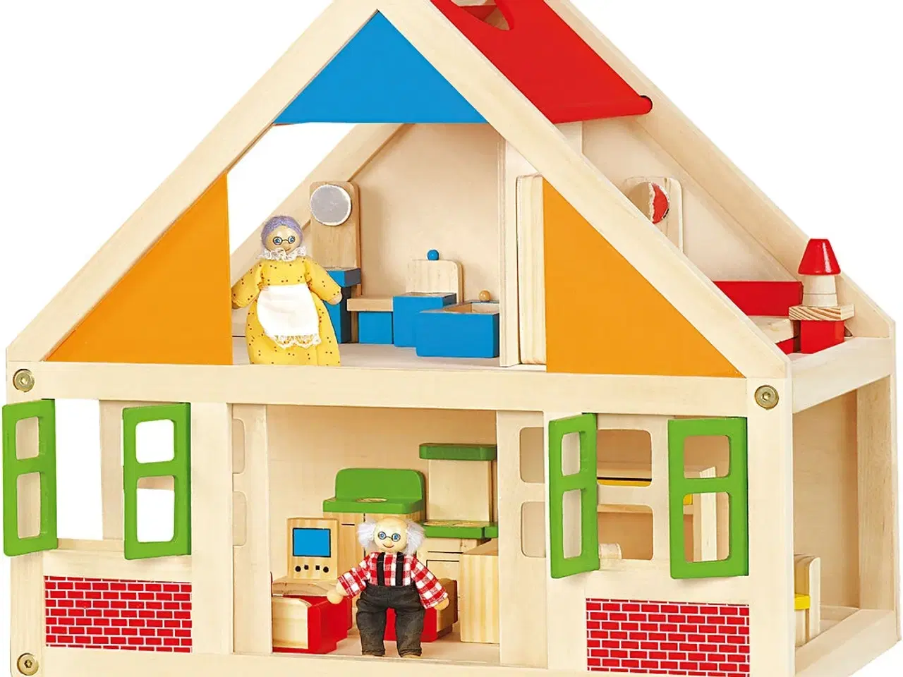 Billede 1 - VIGA Dukkehus i Træ med Møbler og Dukker