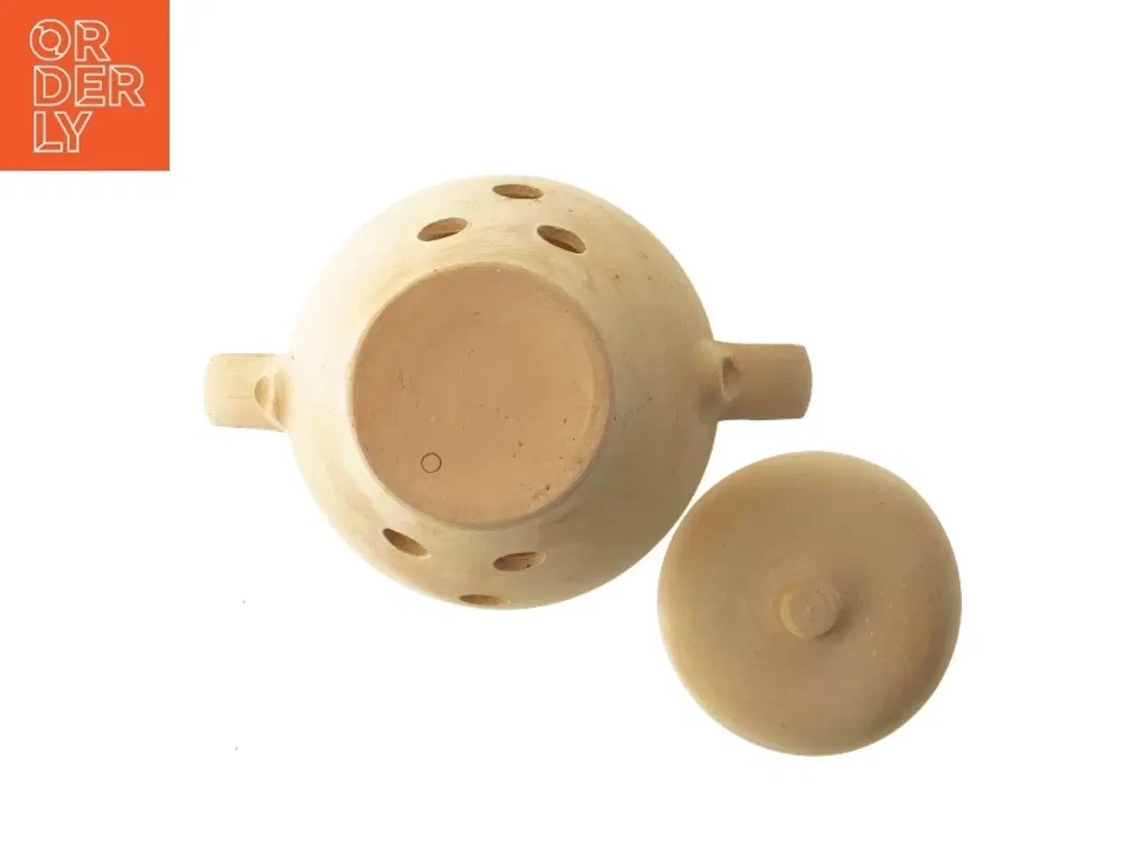 Billede 5 - Terracotta løgkrukke med låg (str. Ø 12,5 cm længde 20,5 cm)