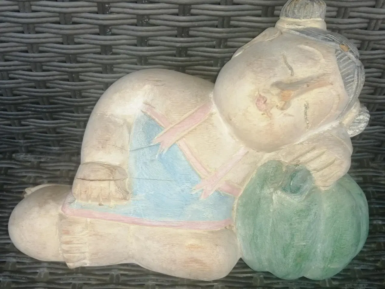 Billede 1 - PATINERET TRÆ BUDDHA, H:19CM, B:25CM