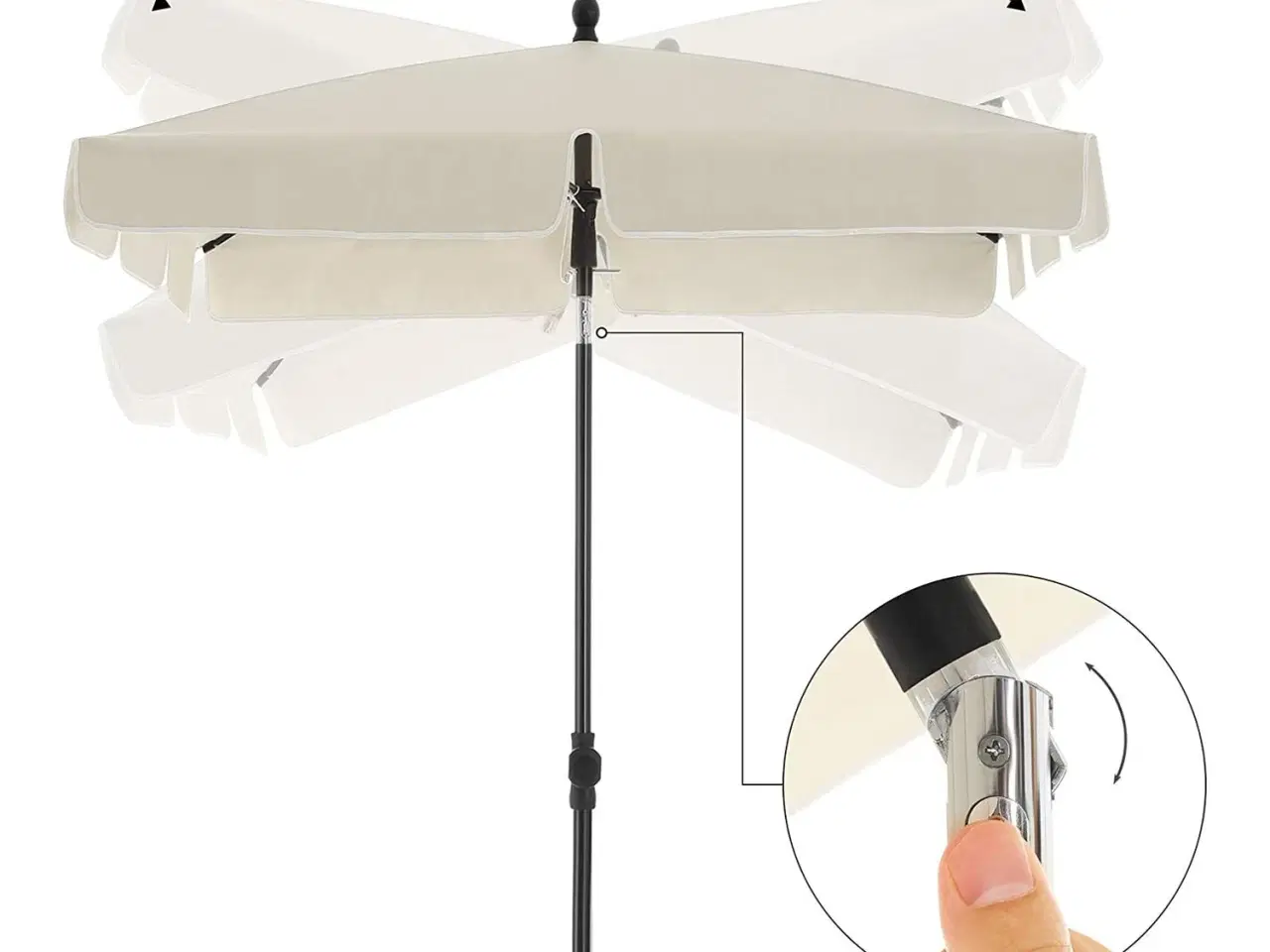 Billede 5 - Rektangulær altanparasols 2 × 1,25 m – UPF 50+, vippefunktion, beige med bæretaske