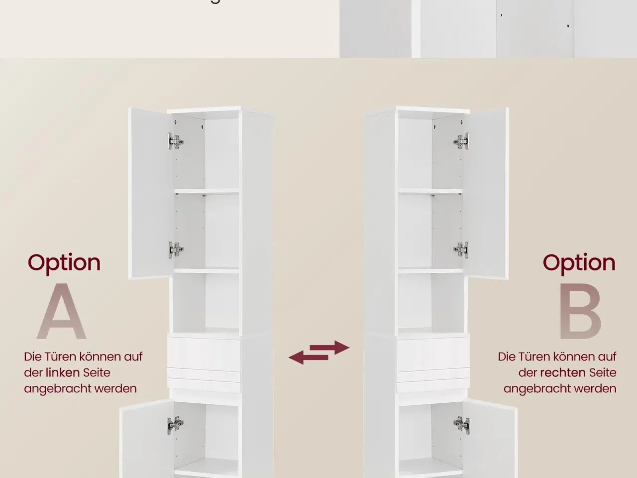 Billede 4 - Højt smalt badeværelsesskab – SONGMICS VASAGLE, 30 × 30 × 170 cm, hvid, med skuffe og justerbare hylder
