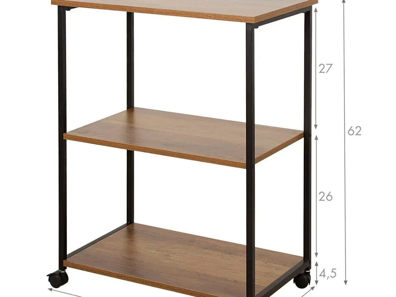 Billede 4 - Reol med hjul Max Home - jern og træ MDF, 3 hylder, 48 × 62 × 30 cm