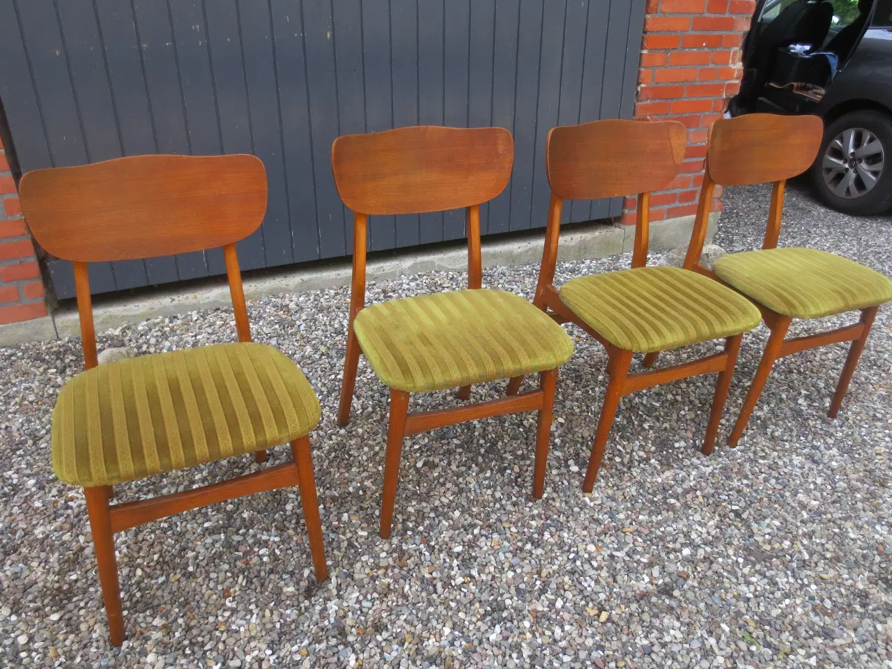 Billede 2 - 4 stk Teak Spisestuestole med Grøn stof 