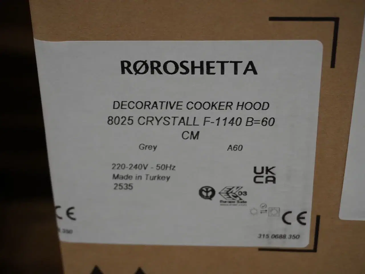 Billede 2 - Emhætte - RØROSHETTA Crystall 1140, 60cm