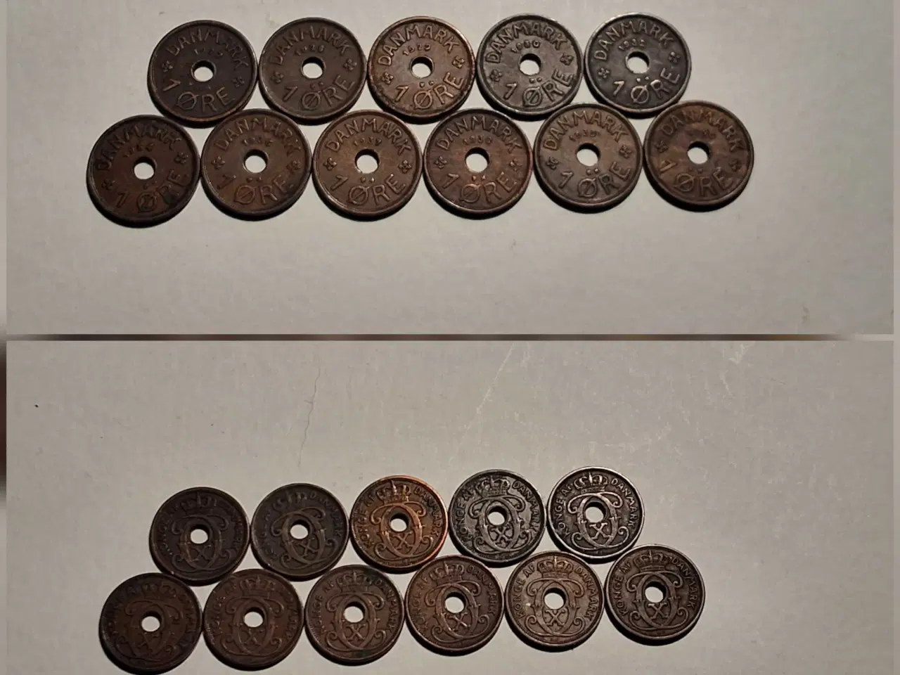 Billede 1 - Danmark, Mønter, 11 x 1 ØRE, Chr. X 