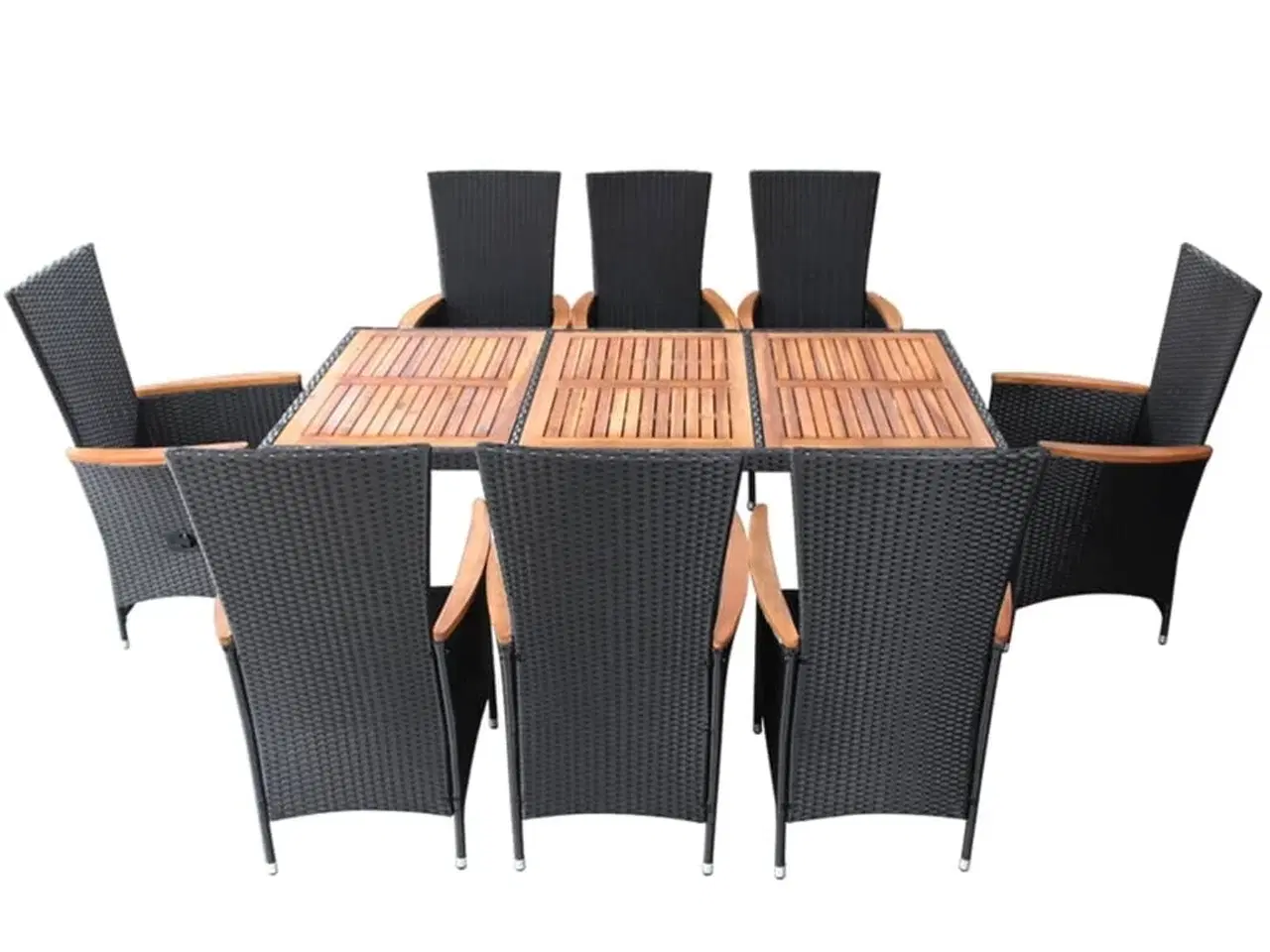 Billede 4 - Udendørs spisebordssæt 9 dele polyrattan akacietræ sort