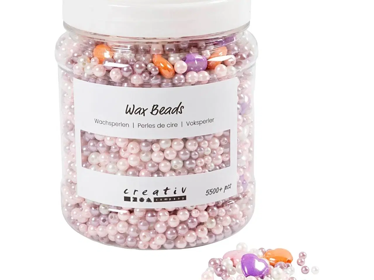 Billede 1 - Voksperler, hulstr. 1,3-2,5 mm, pastelorange, soft rosa, lys lilla, perlemor, 425 g, 700ml/ 1 ds.