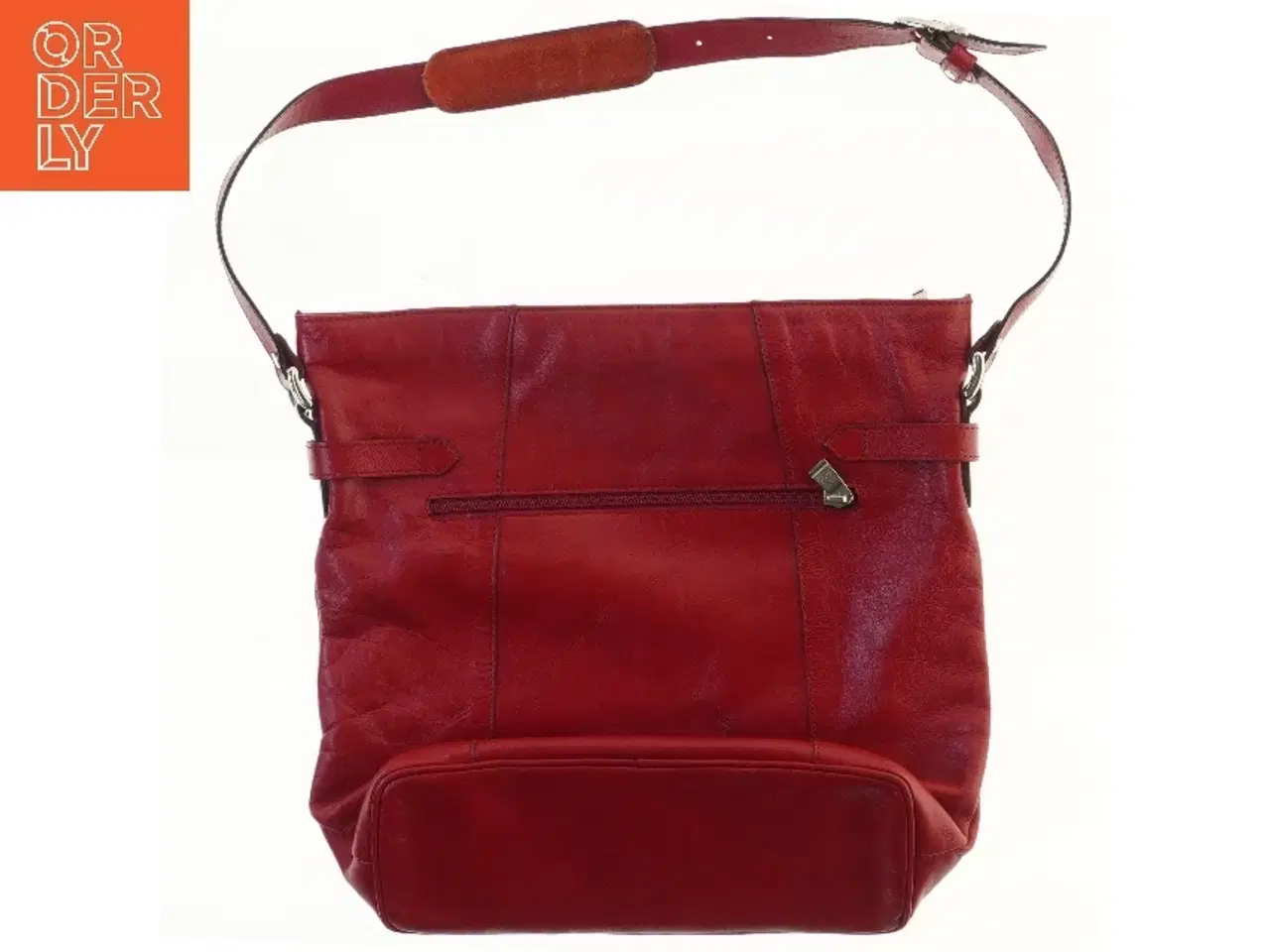 Billede 2 - Rød læder skuldertaske fra Three Bags (str. 35,5x33,5 cm)