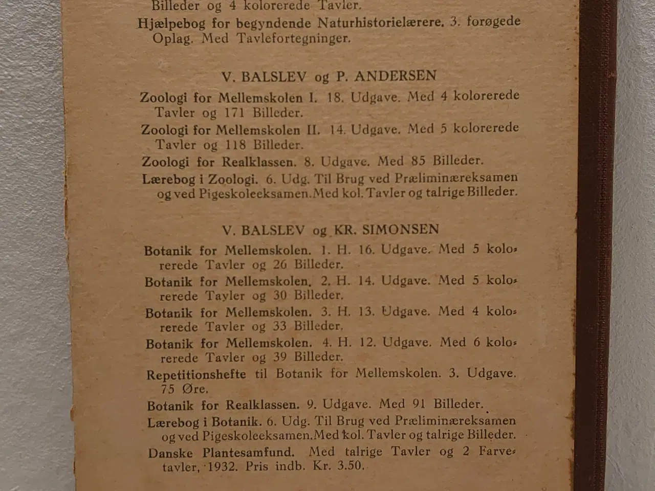 Billede 2 - Vilhelm Balslev:Naturhistorie for Folkeskolen.1943