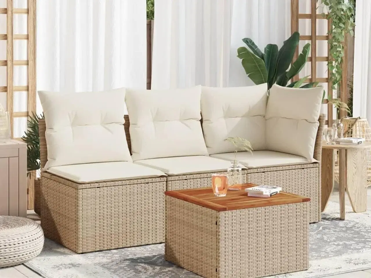 Billede 3 - Havebord 55x55x37 cm polyrattan og akacietræ beige