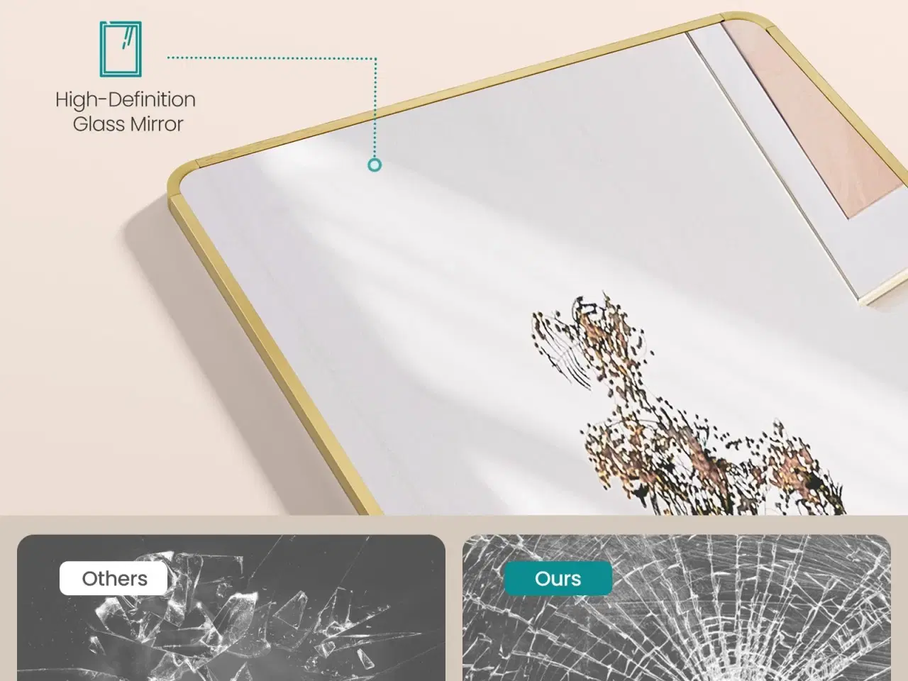 Billede 3 - Fuldfigurs gulvspejl 160 × 50 cm – rektangulært spejl med stander, hærdet glas, aluminiumsramme – lys guld