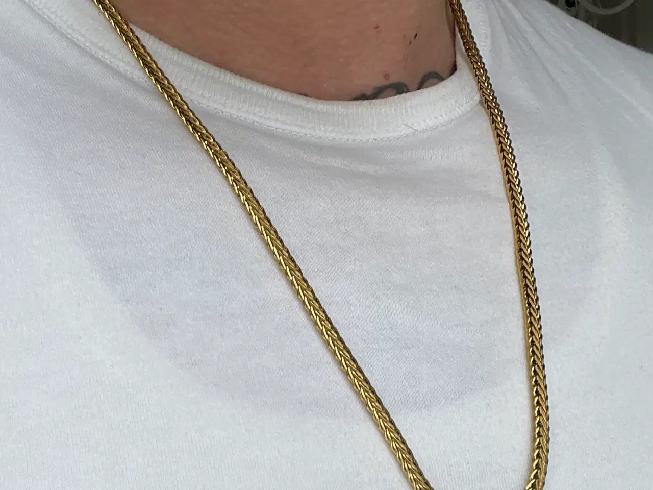 Billede 1 - 4mm 14kt goldfilled Franco kæde med Thors hammer