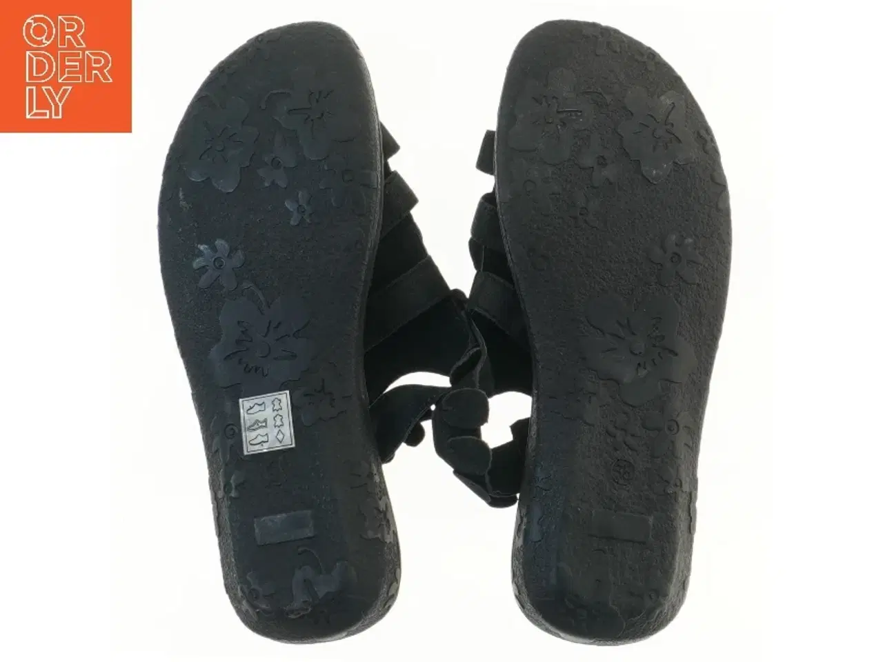 Billede 3 - Sorte sandaler med blomsterdetaljer str. 38 (str. 38 )