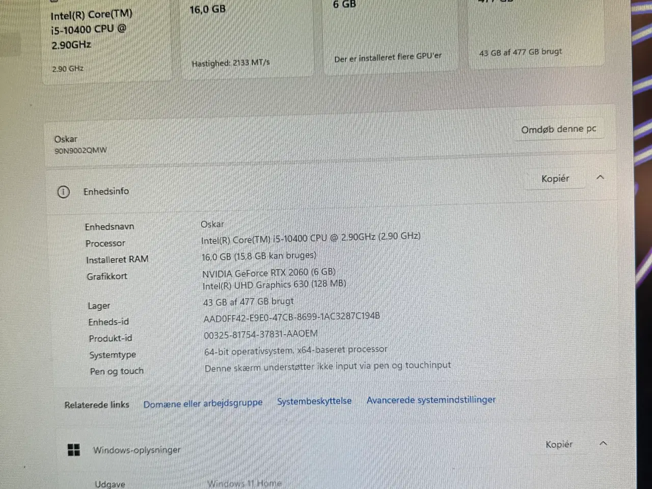 Billede 8 - Super Lenovo IdeaGaming sæt(RTX2060 6GB, i5 10th)