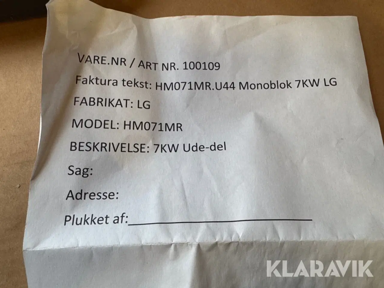 Billede 4 - Ude-del varmepumpe LG 7KW HM071MR.U44 Monoblok